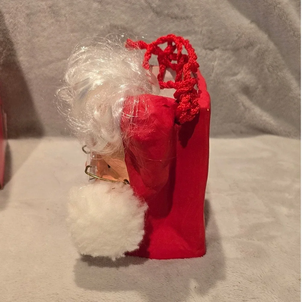 Vtg. Santa Claus Face Ceramic Gift‎ Bag With Handle Rectangle Glasses 1997